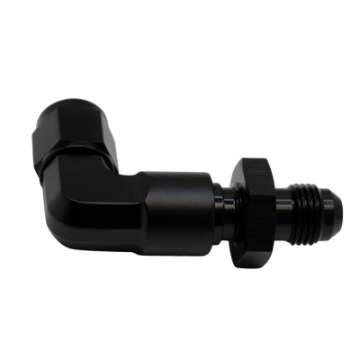 Picture of DeatschWerks 6AN Female Flare Swivel to 6AN Male Flare 90-Degree Bulkhead - Anodized Matte Black