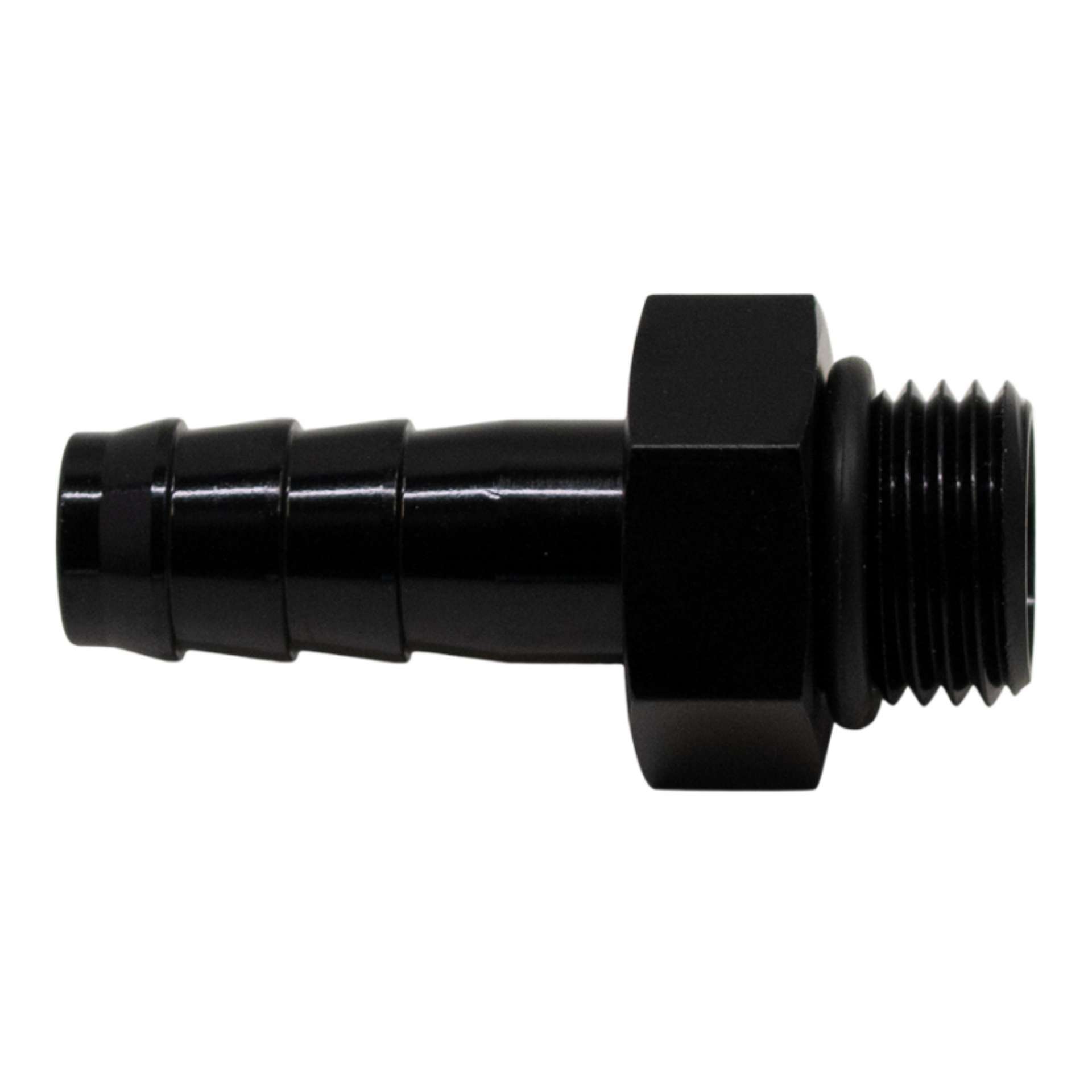 Picture of DeatschWerks 6AN ORB Male to 3-8in Male Triple Barb Fitting Incl O-Ring - Anodized Matte Black