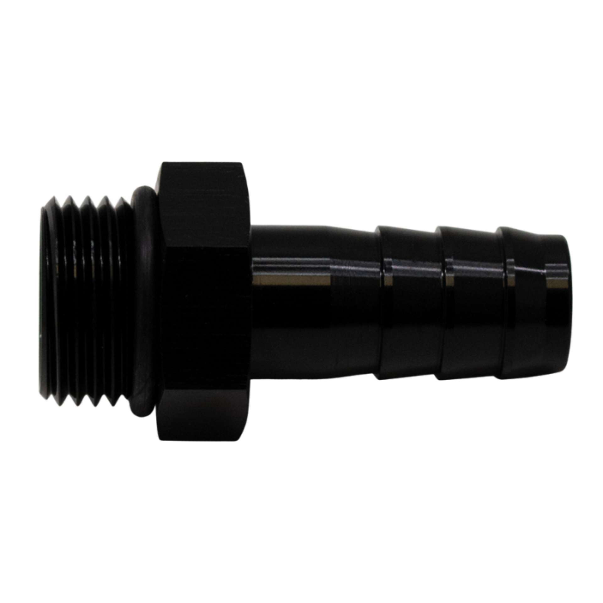 Picture of DeatschWerks 8AN ORB Male to 1-2in Male Triple Barb Fitting Incl O-Ring - Anodized Matte Black