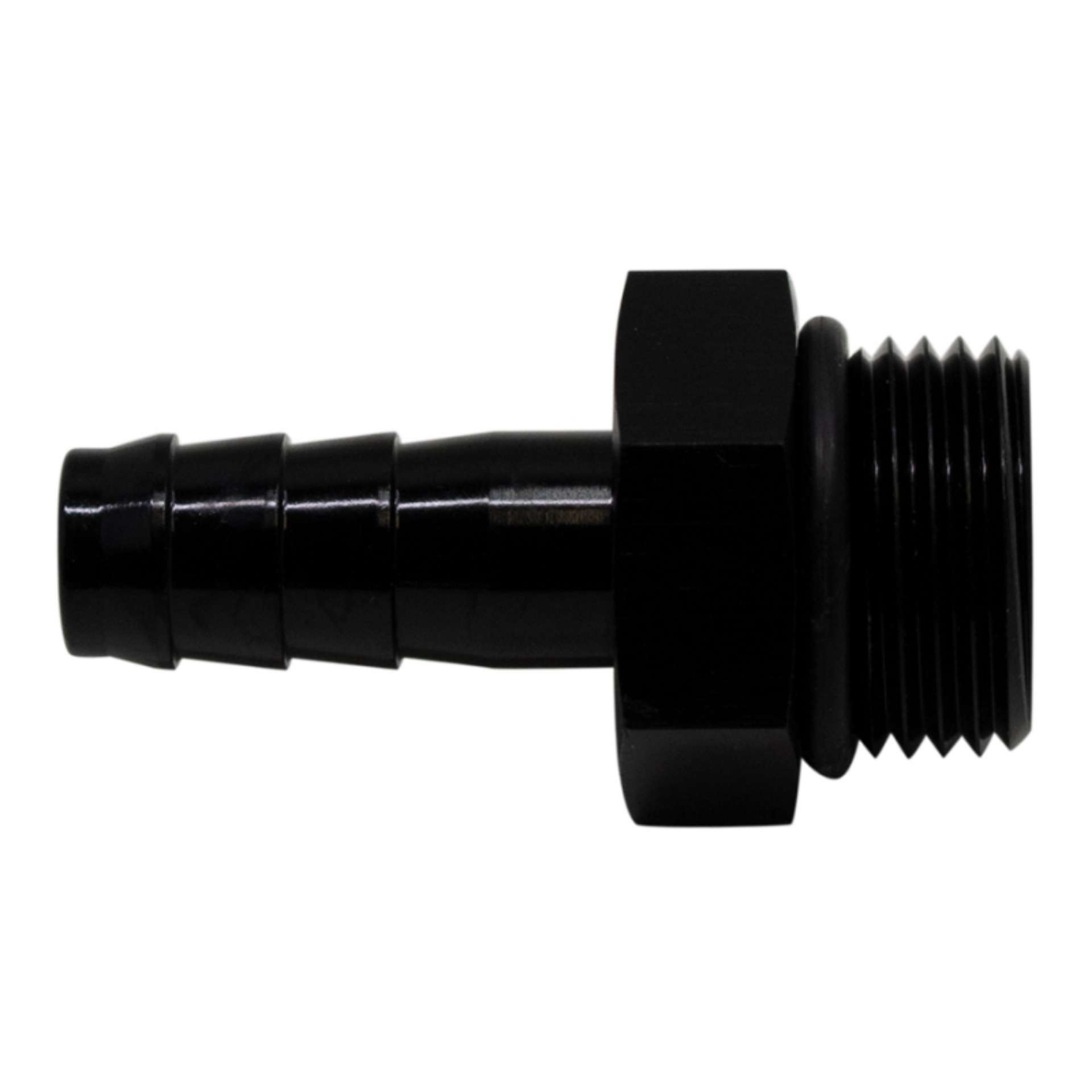 Picture of DeatschWerks 8AN ORB Male to 3-8in Male Triple Barb Fitting Incl O-Ring - Anodized Matte Black