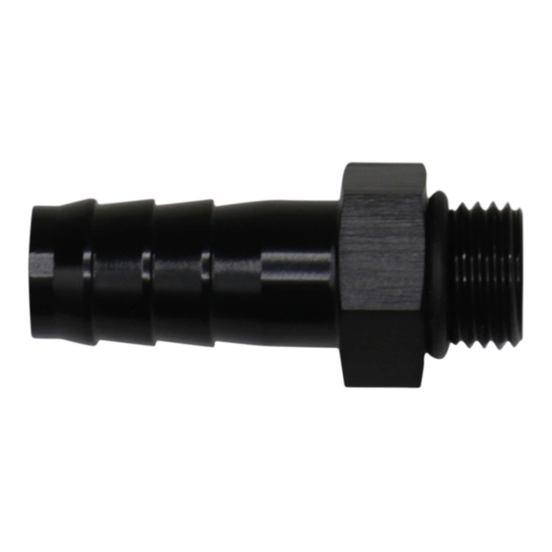 Picture of DeatschWerks 6AN ORB Male to 1-2in Male Triple Barb Fitting Incl O-Ring - Anodized Matte Black