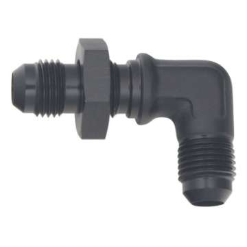 Picture of DeatschWerks 6AN Male Flare to 6AN Male Flare Bulkhead Adapter 90-Degree - Anodized Matte Black