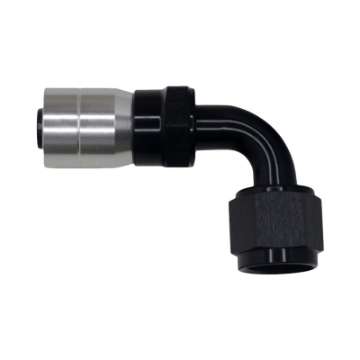 Picture of DeatschWerks 8AN Female Swivel 90-Degree Crimping Style Hose End CPE - Anodized Matte Black