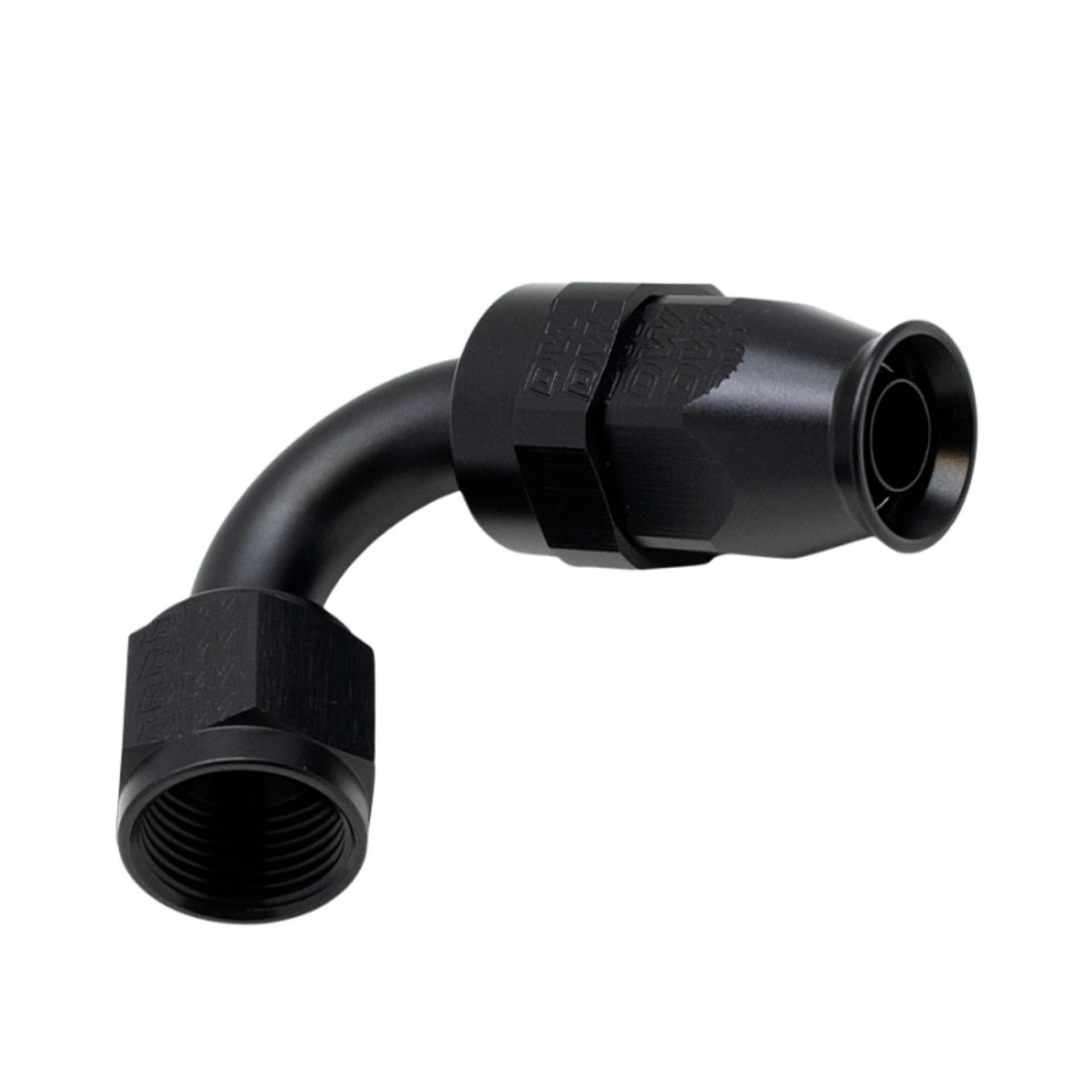 Picture of DeatschWerks 8 AN Female Flare Swivel 120-Degree Hose End PTFE - Anodized Matte Black