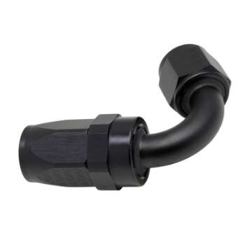 Picture of DeatschWerks 8 AN Female Flare Swivel 120-Degree Hose End CPE - Anodized Matte Black