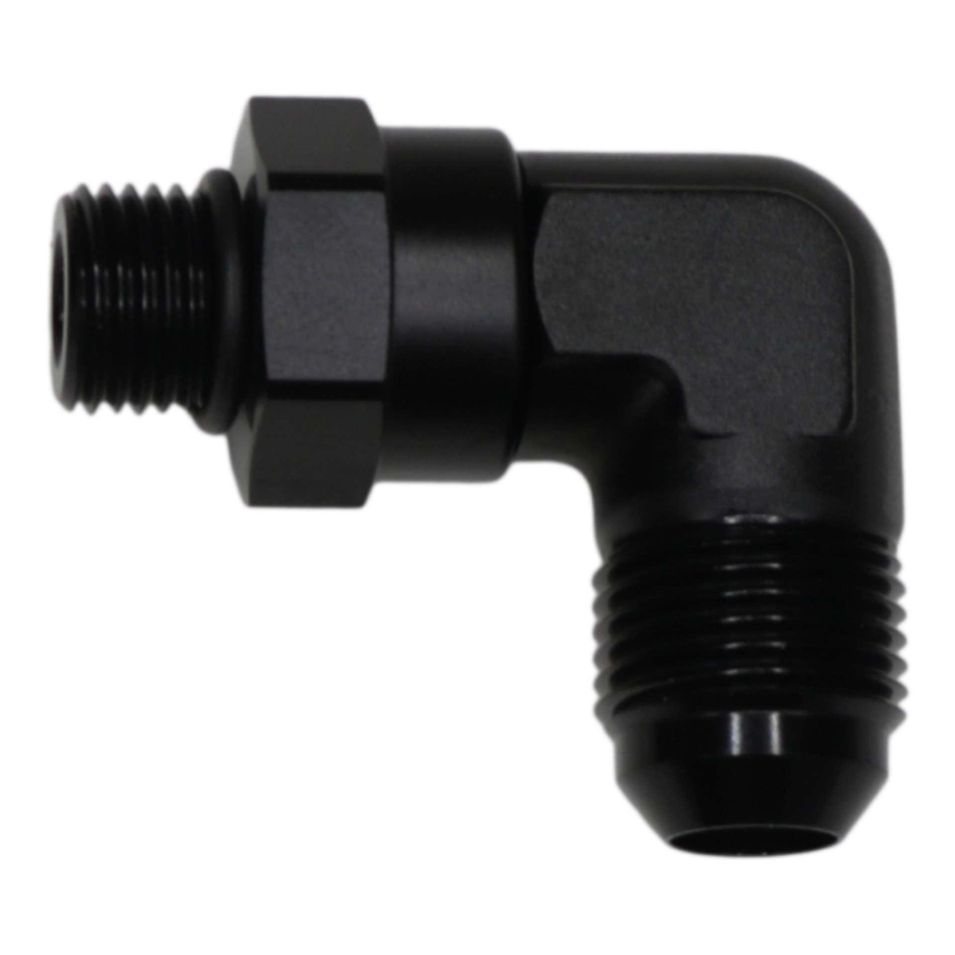 Picture of DeatschWerks 6AN ORB Male Swivel to 8AN Male Flare 90-Degree - Anodized Matte Black