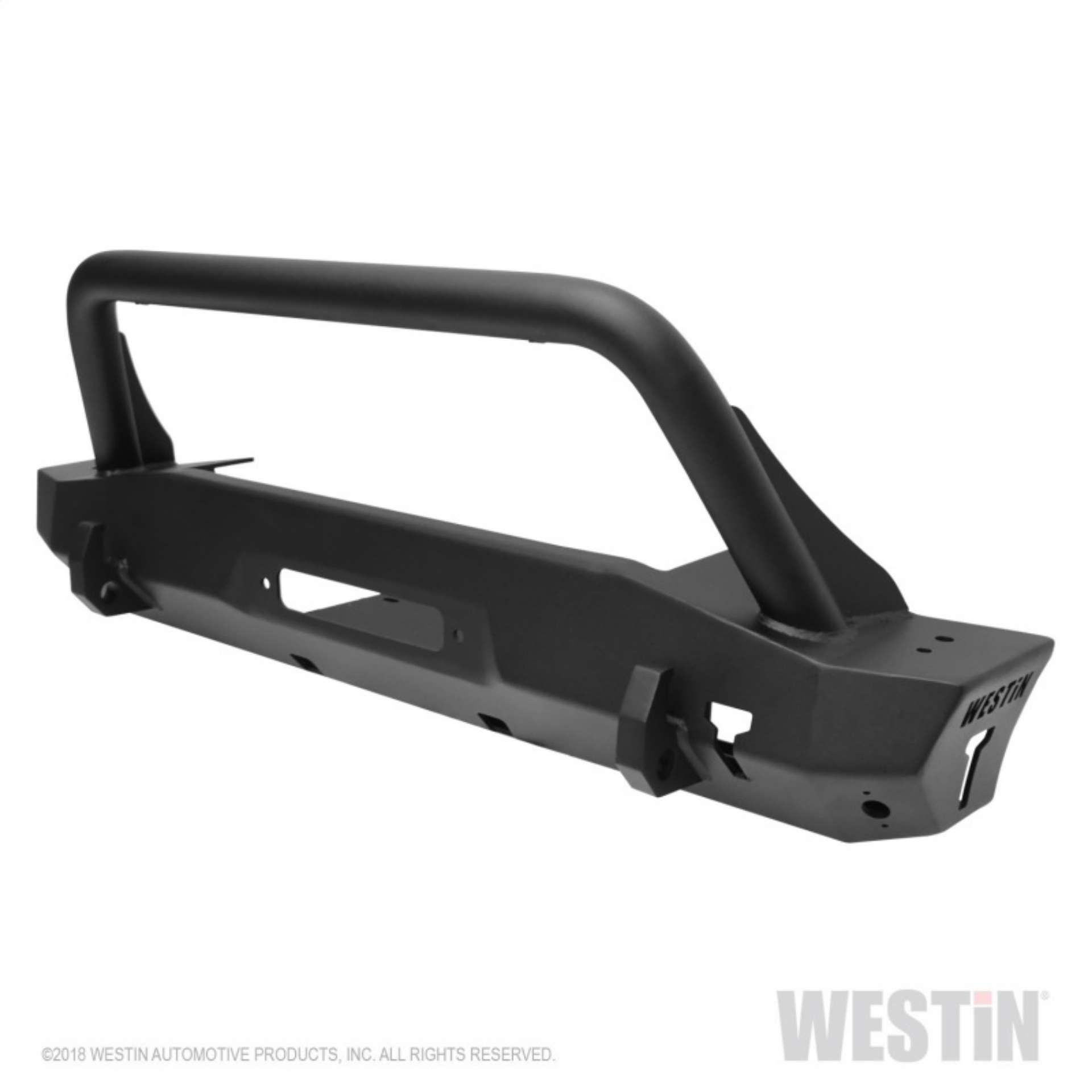 Picture of Westin 18-22 Jeep Wrangler JL - 20-22 Gladiator WJ2 Stubby Front Bumper w-Bull Bar - Tex- Blk