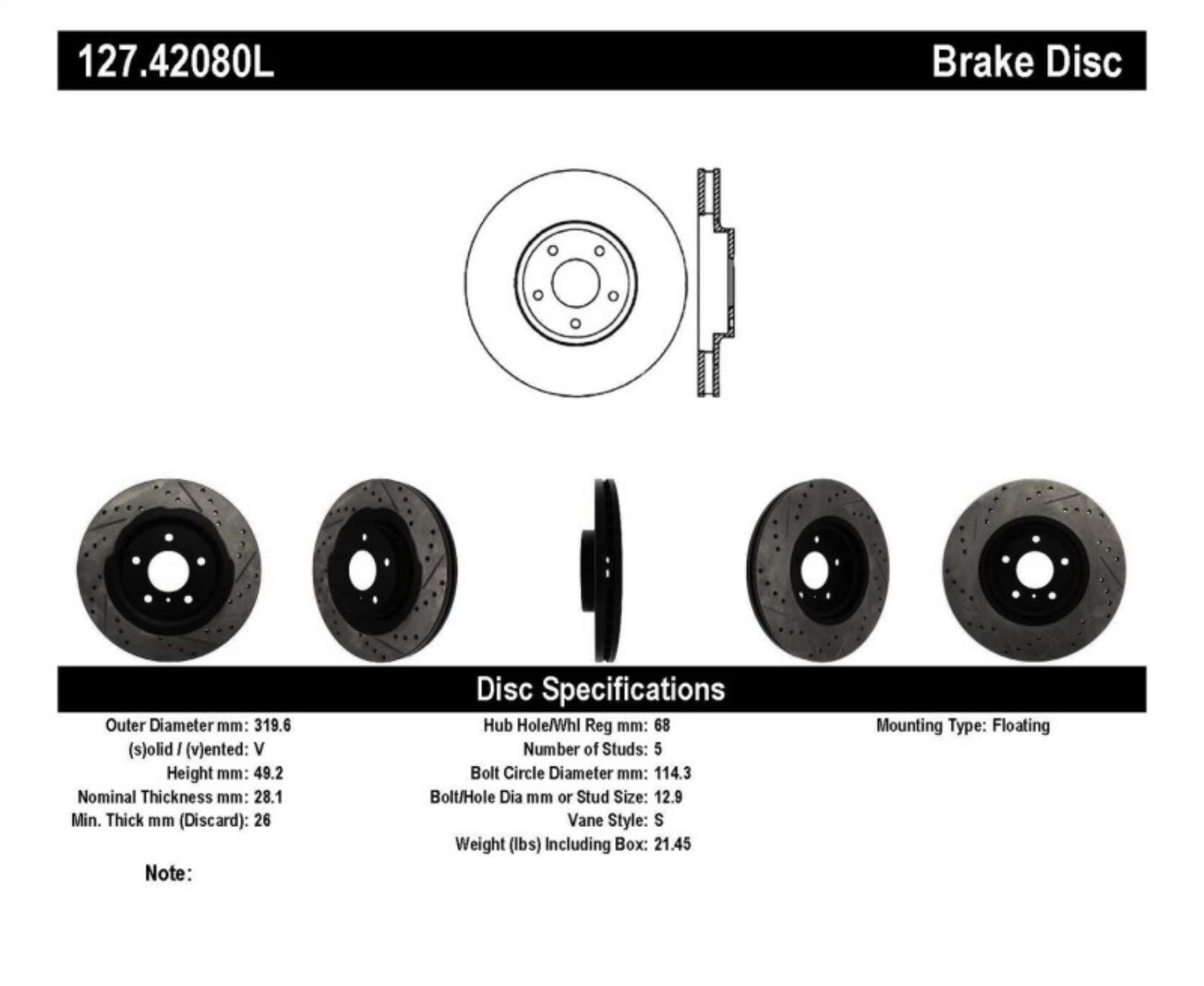 Picture of StopTech 06-07 350Z - 05-07 G35 exp Sport- 06-07 G35X SportStop Slotted & Drilled Front Left Rotor