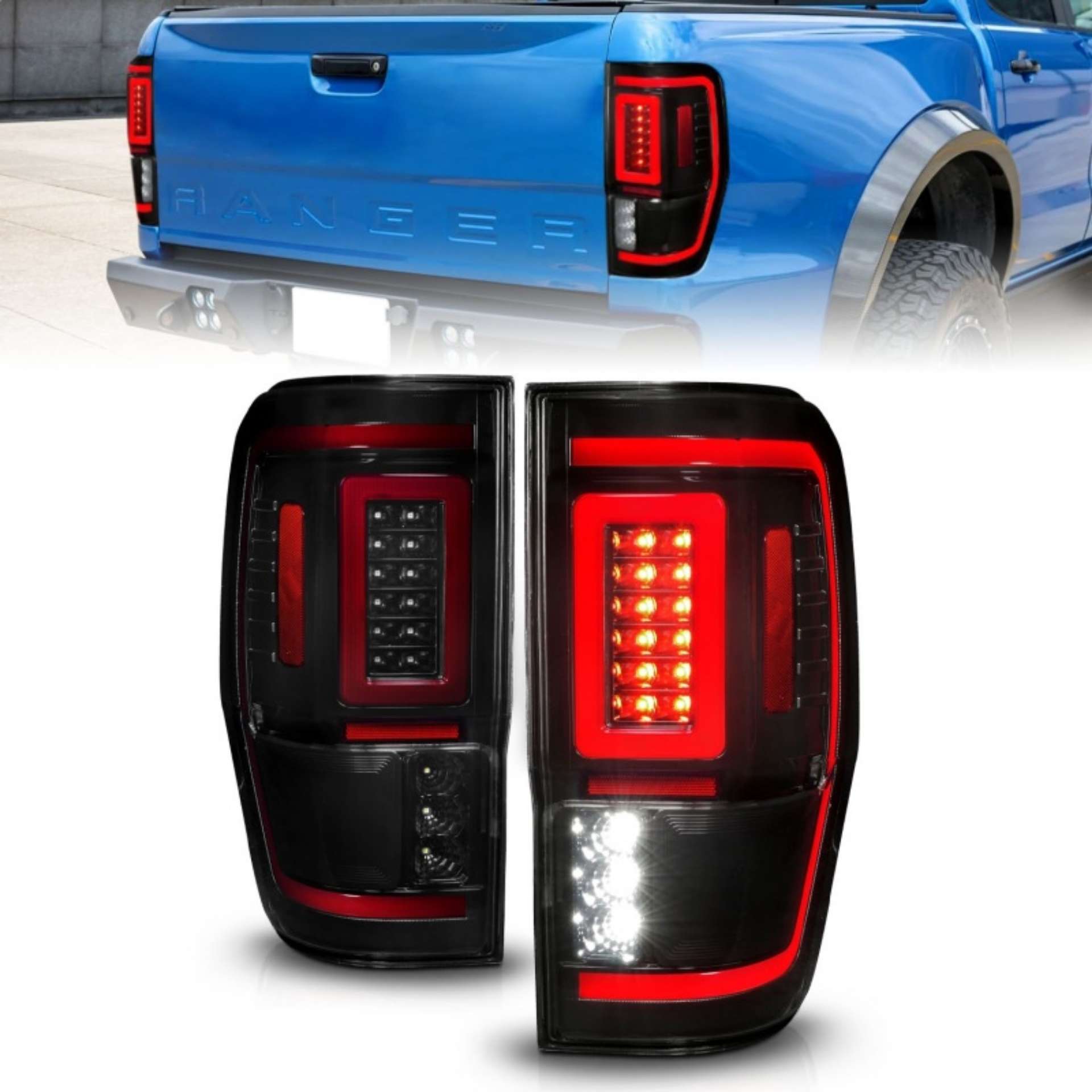 Picture of ANZO 19-22 Ford Ranger Full LED Taillights w- Lightbar Sequential Signal Black Housing-Smoke Lens