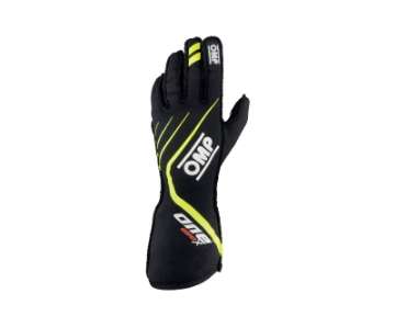 Picture of OMP One Evo X Gloves Black-Fluorescent Yellow - Size Xs Fia 8856-2018