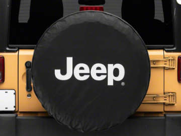 Picture of Officially Licensed Jeep 66-18 CJ5- CJ7- Wrangler YJ- TJ-JK White Logo Spare Tire Cover- 31Inch