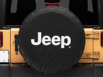 Picture of Officially Licensed Jeep 66-18 CJ5- CJ7- Wrangler YJ- TJ-JK White Logo Spare Tire Cover- 33In