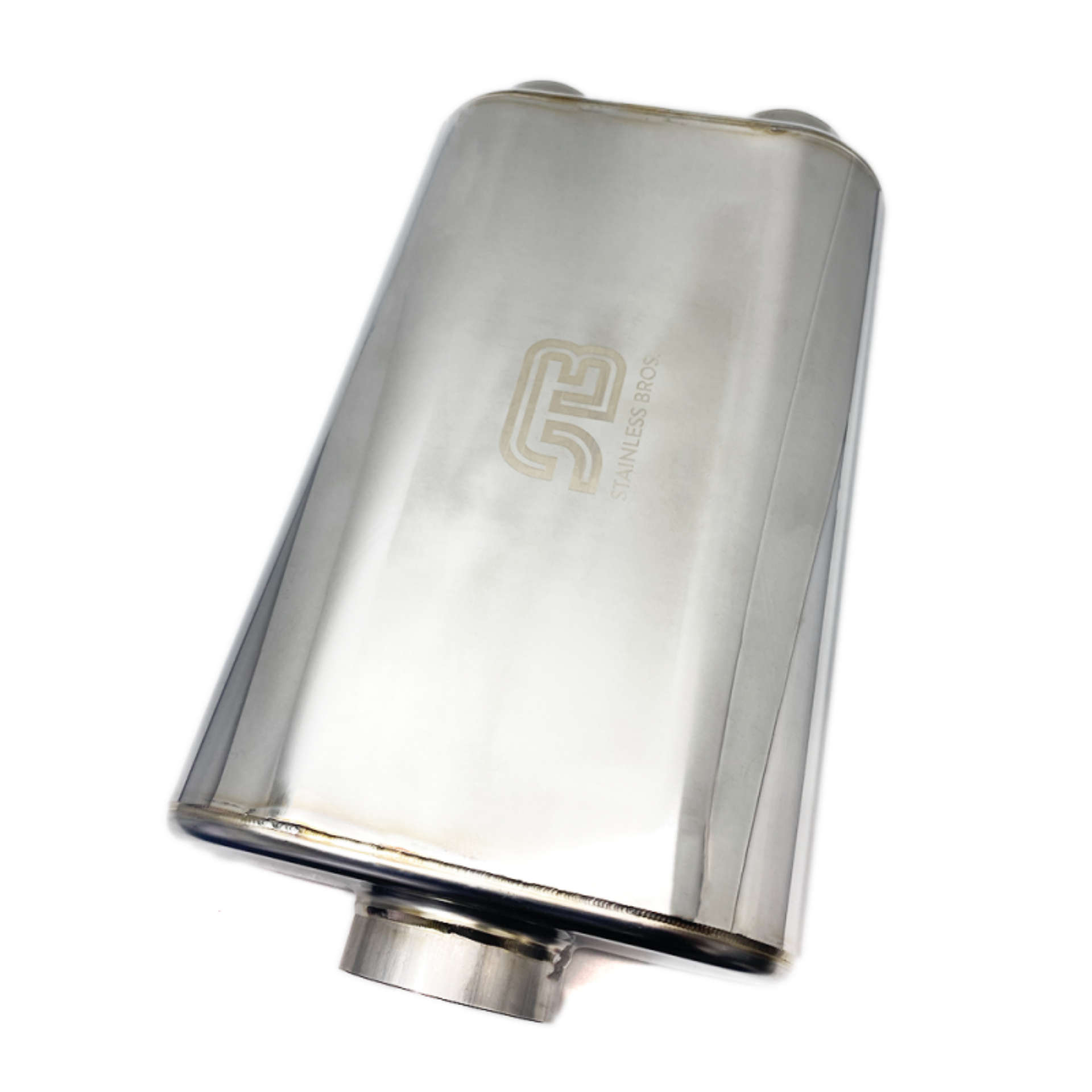 Picture of Stainless Bros 17in OAL 3in Oval SS304 Polished Finish Muffler - 3in Center In-2-5in Dual Out