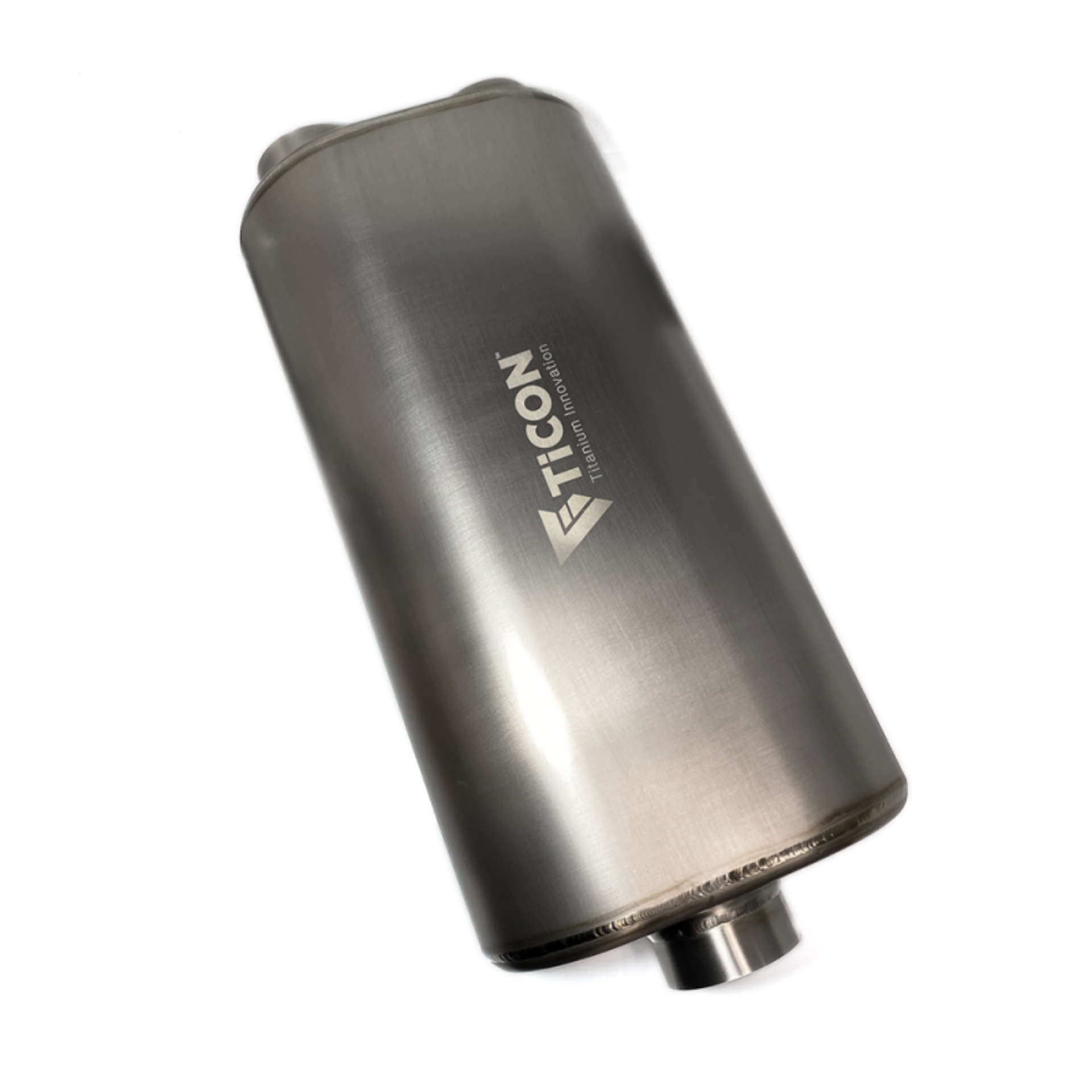 Picture of Ticon Industries 17in Overall Length 3in Oval Titanium Muffler - 3in Center In-2-5in Dual Outlet