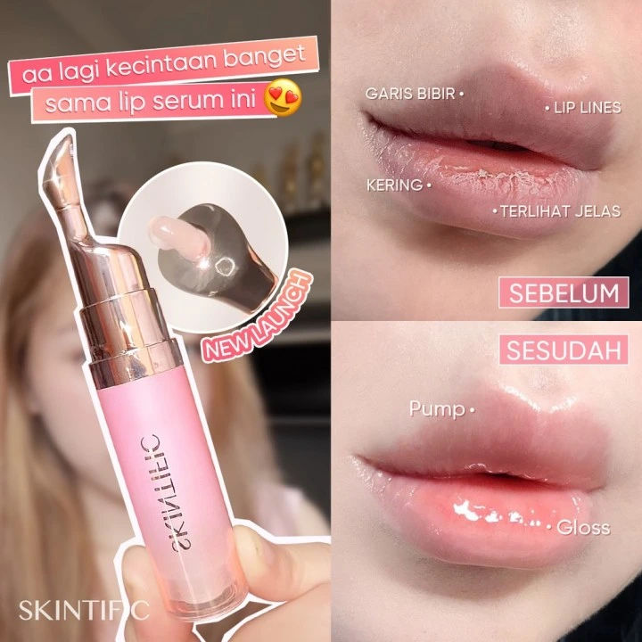Review Skintific Peptide Nourishing Lip Serum — sebelum dan sesudah pemakaian untuk bibir kering dan pecah-pecah