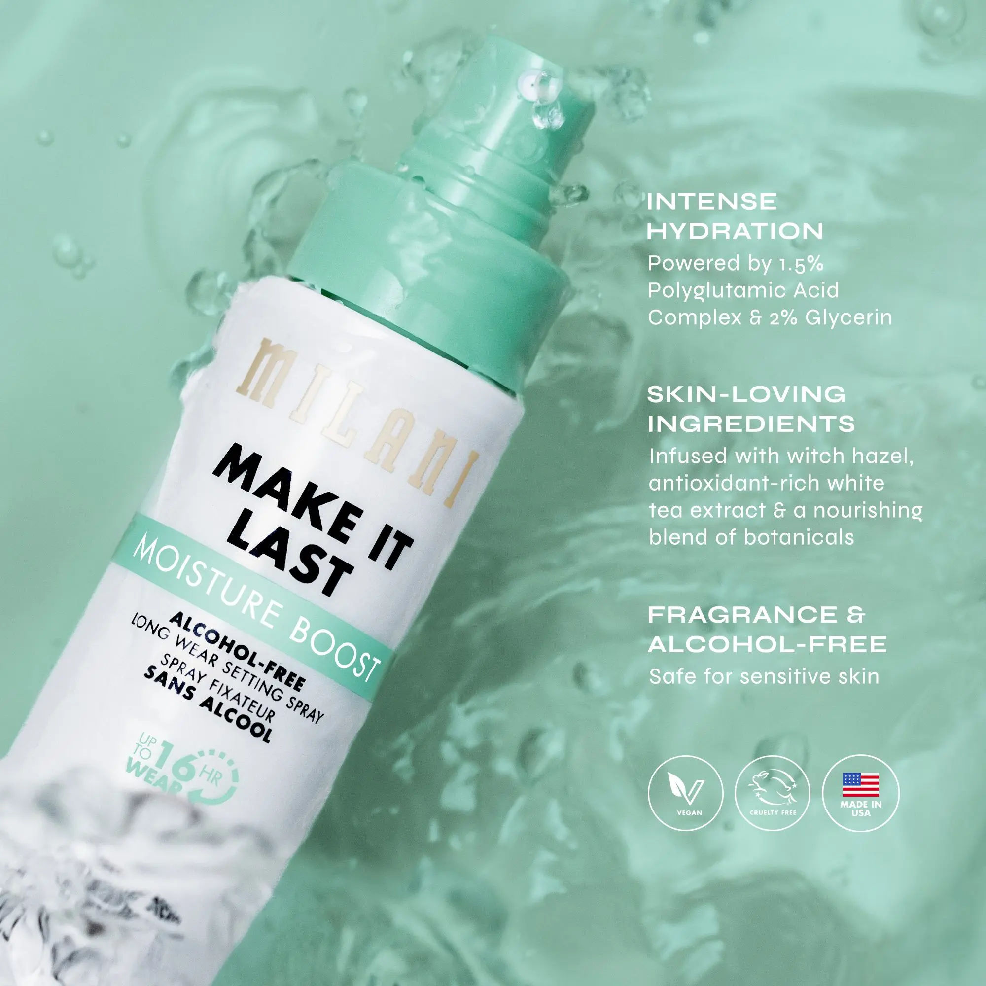 Milani Make It Last Moisture Boost Setting Spray alcohol-free — setting spray tahan 16 jam aman untuk kulit sensitif