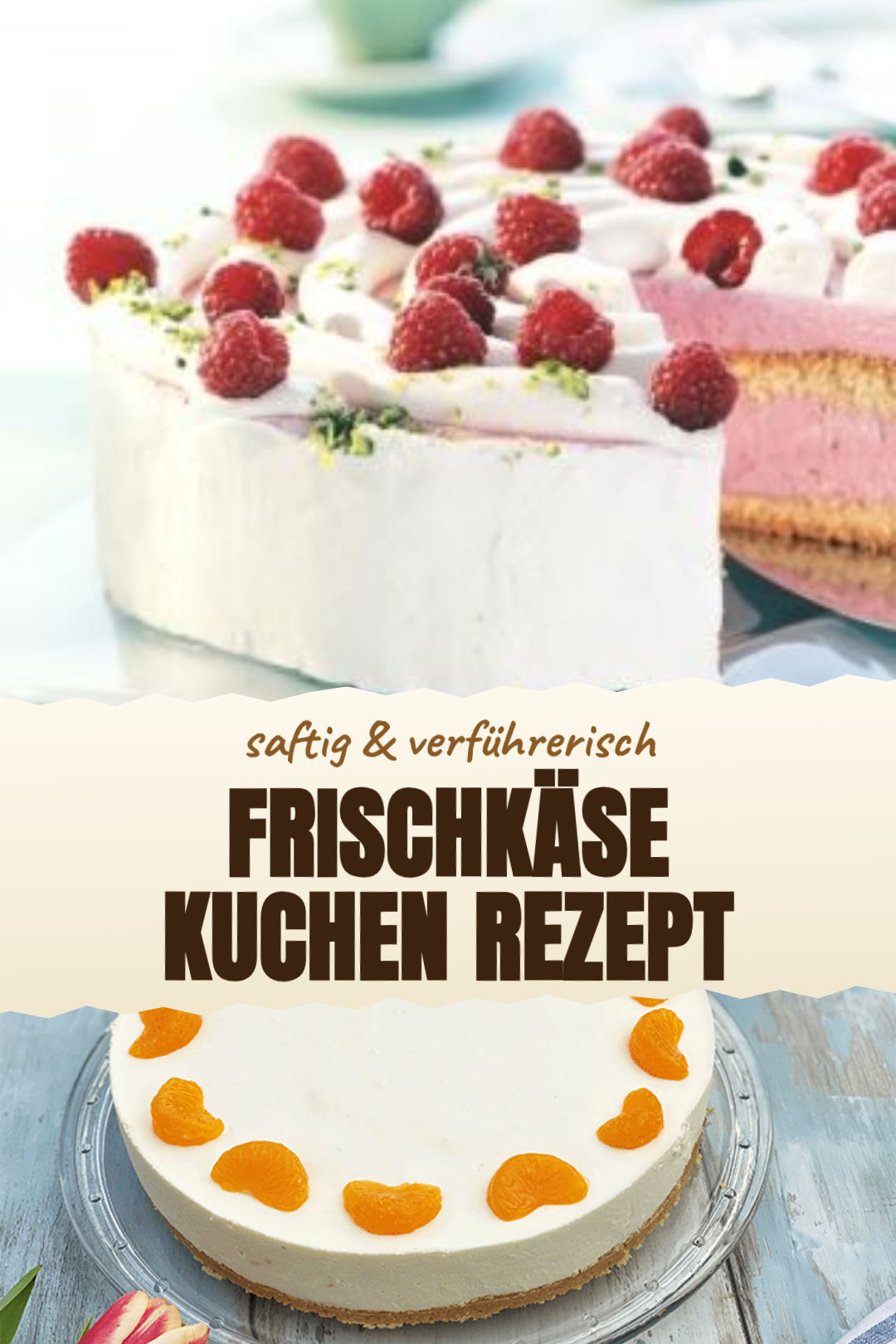 Frischkäse-Kuchen mit knusprigem Keksboden und Himbeeren als fertiges Gericht