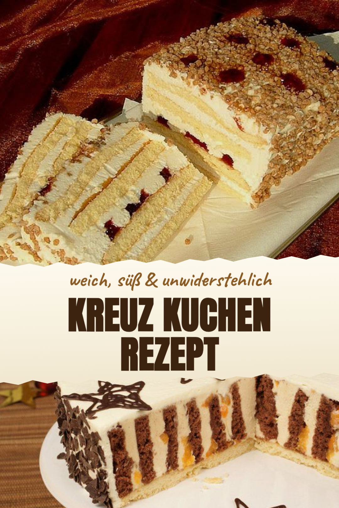 Festlicher Kreuz-Kuchen mit Zitronencreme und weißem Guss als fertiges Gericht