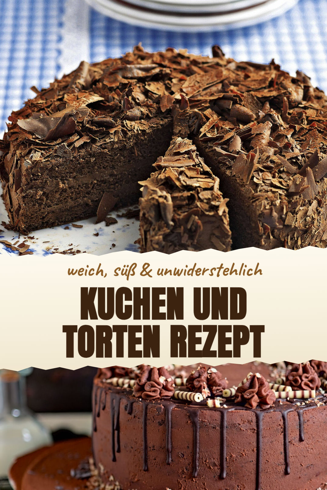 Kleine Vanilletorte und Schoko-Blechkuchen für die Kaffeetafel als fertiges Gericht