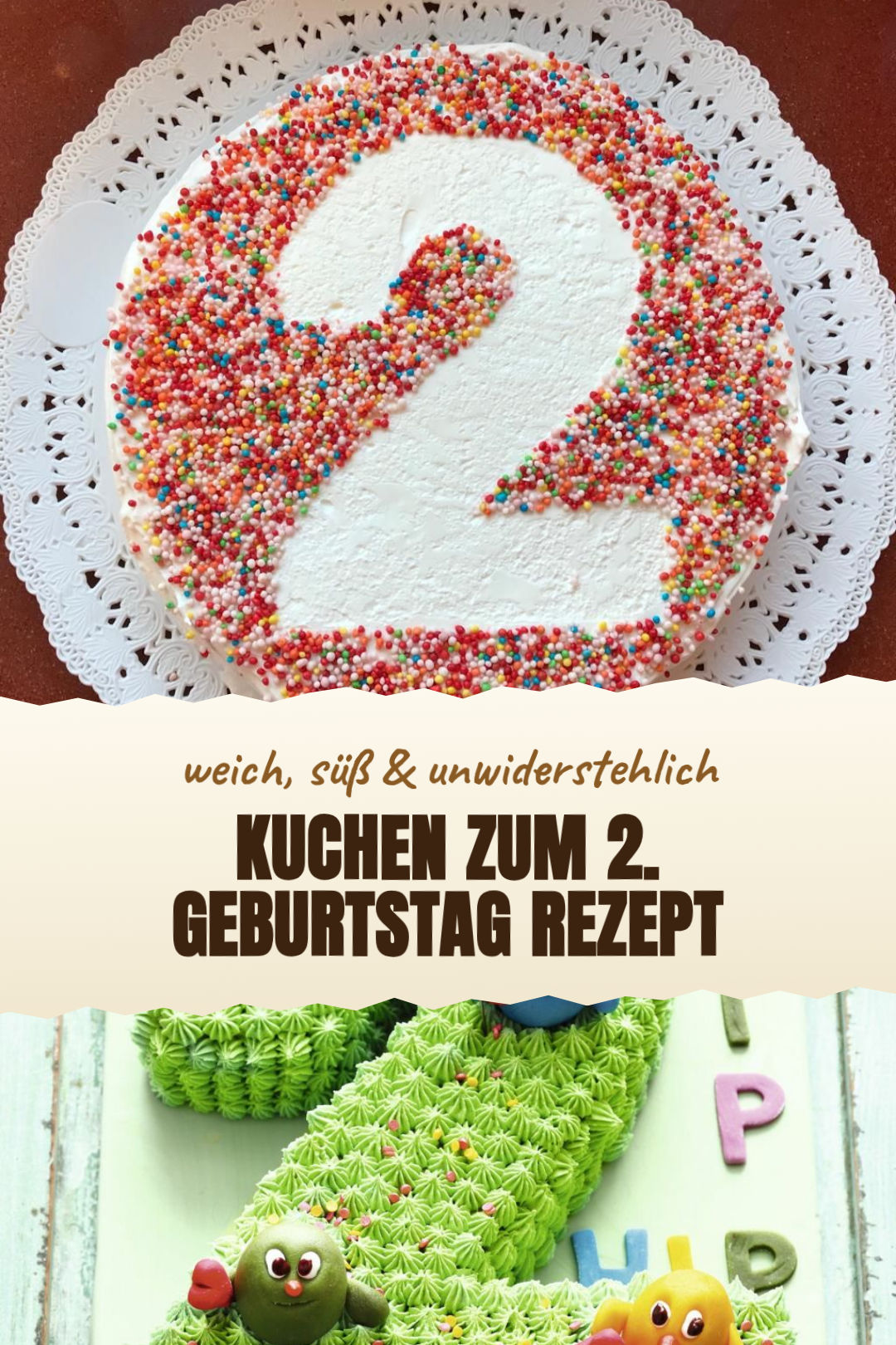 Bunter Zahl-2-Geburtstagskuchen mit Vanillecreme als fertiges Gericht