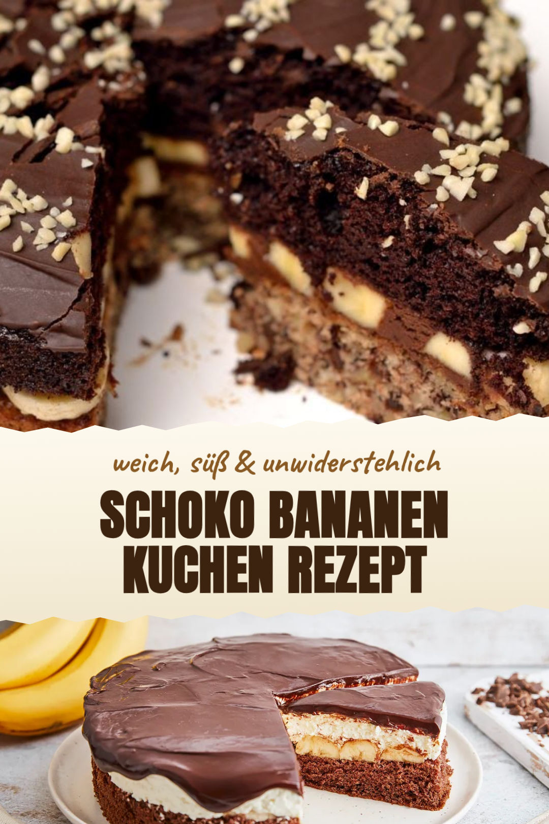 Saftiger Schoko-Bananen-Kastenkuchen mit Schokostückchen als fertiges Gericht