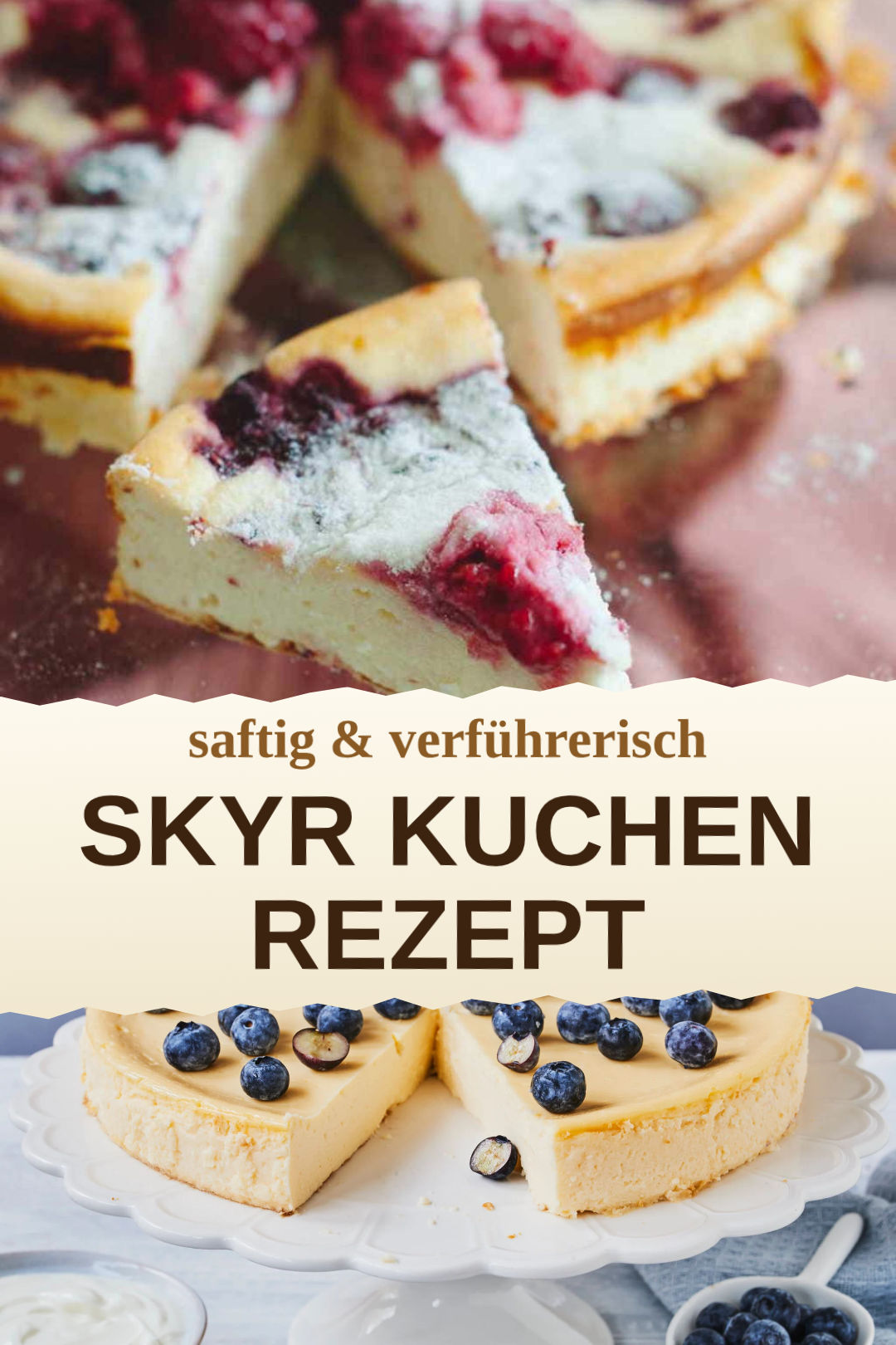 Cremiger Skyr-Kuchen mit Heidelbeeren, selbst gemacht und servierfertig