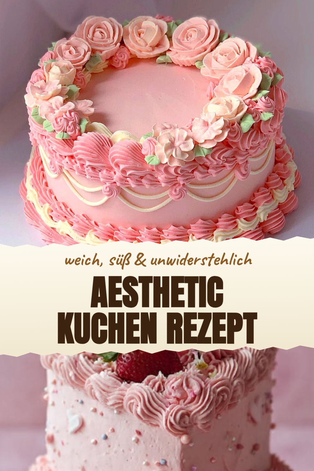 Aesthetic Kuchen in Pastell mit Vanillecreme fertig serviert