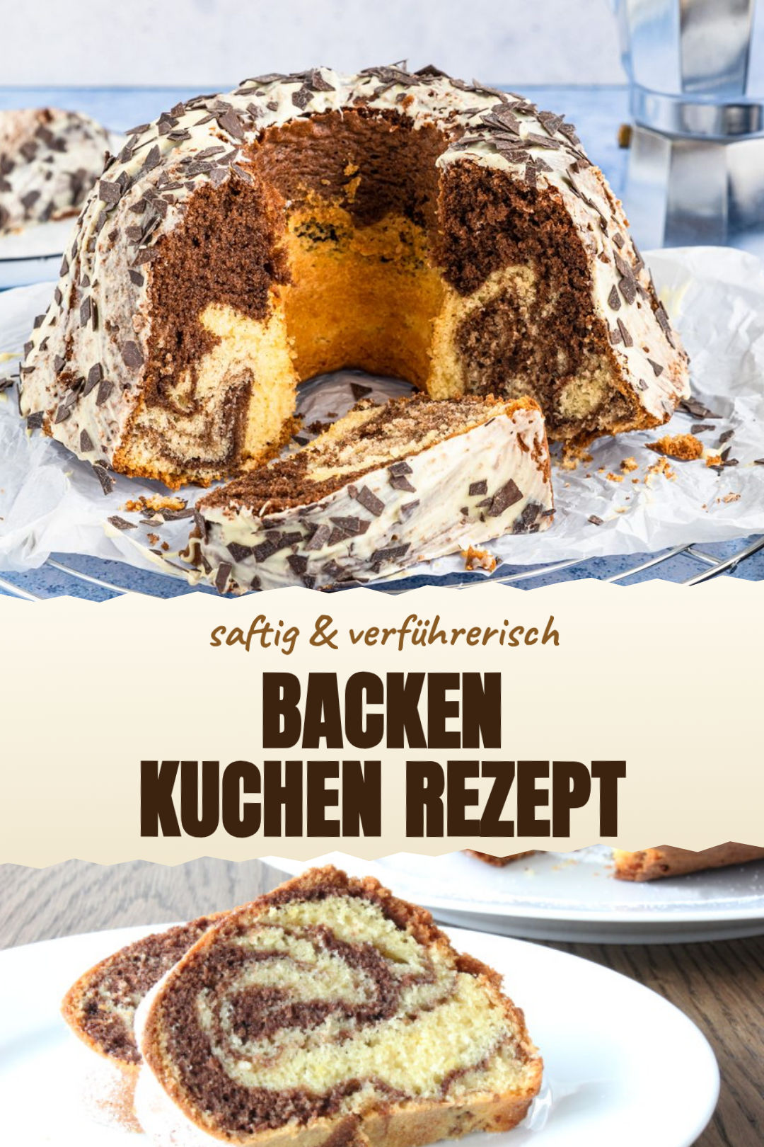 Einfacher Marmorkuchen zum Backen in der Kastenform fertig serviert