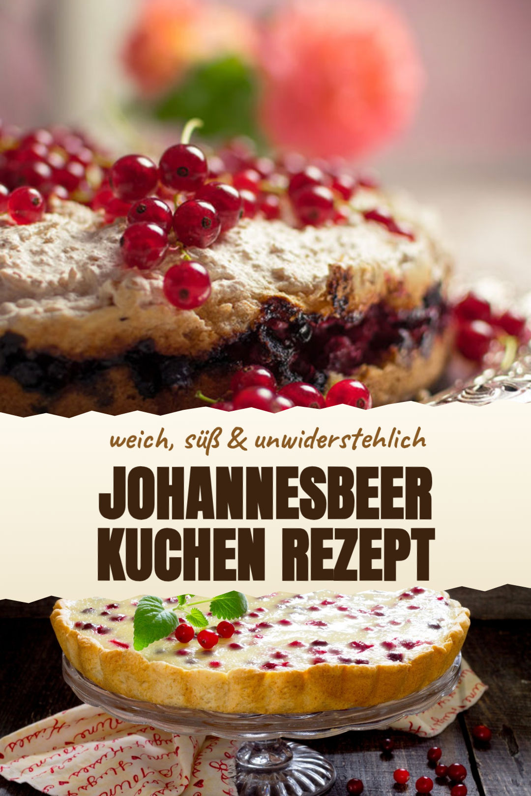 Johannesbeer-Kuchen mit roten Johannisbeeren und Streuseln fertig serviert