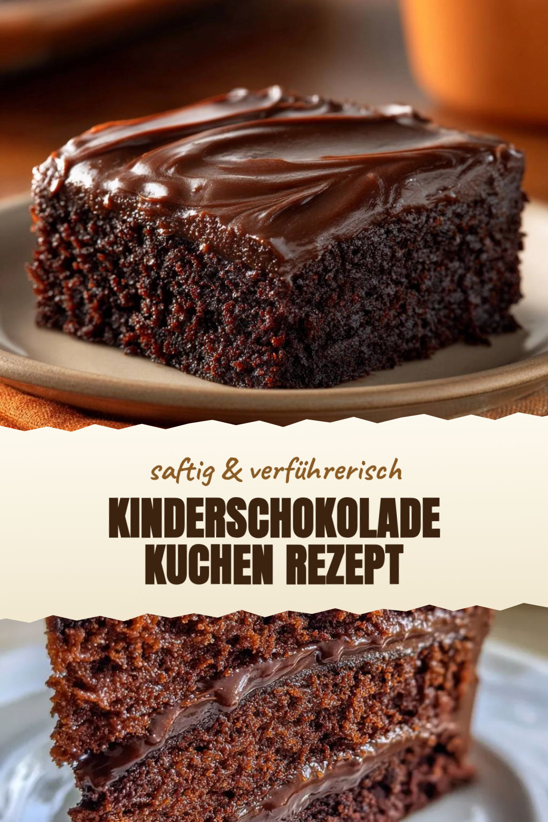 Kinderschokolade-Kuchen mit Schokoriegelstücken fertig serviert