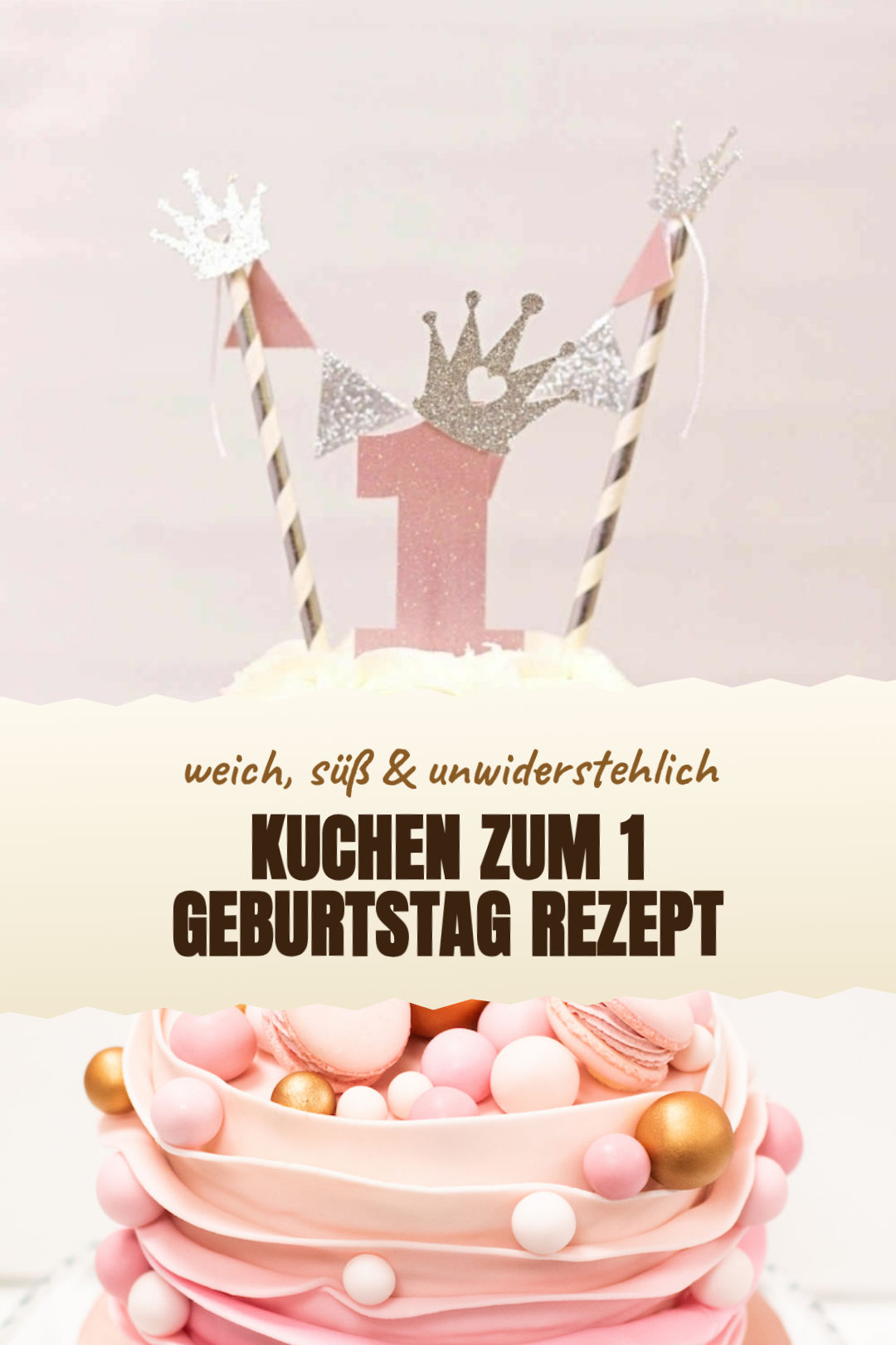 Kuchen zum ersten Geburtstag mit heller Joghurtcreme fertig serviert