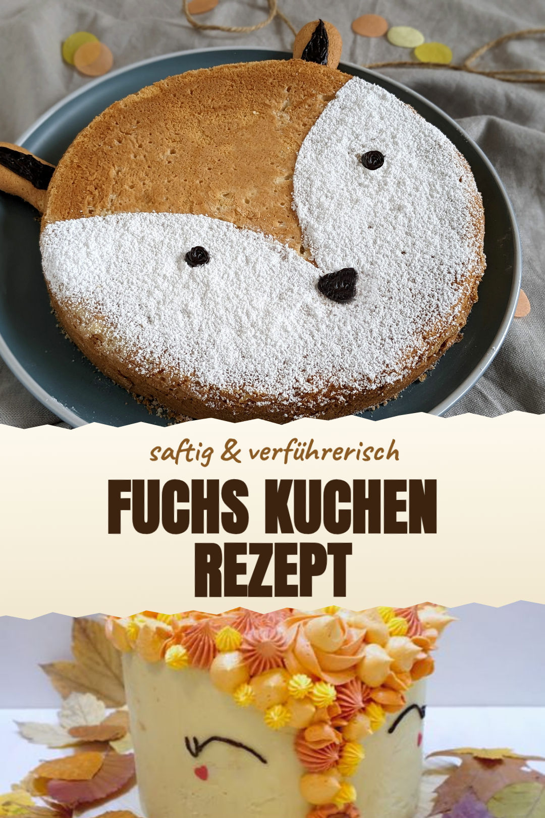 Fuchs Kuchen mit niedlichem Fuchsgesicht aus Creme