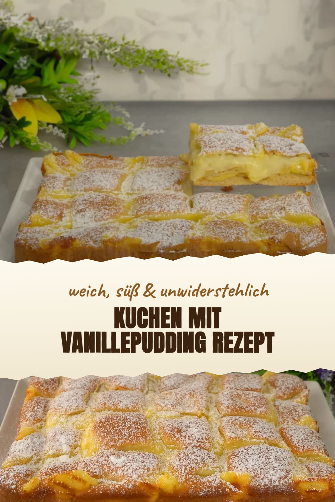 Vanillepudding-Streuselkuchen mit goldbraunen Streuseln