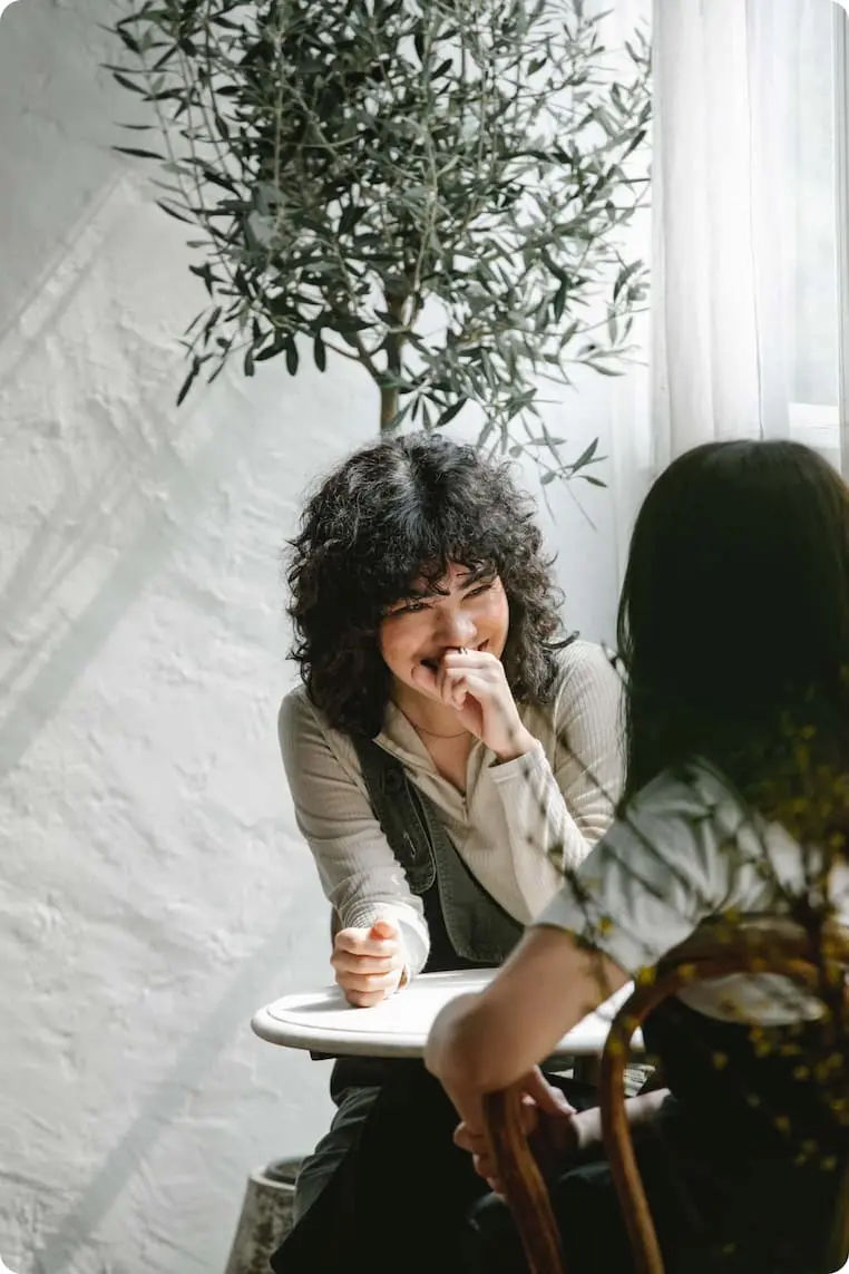 woman happily talking about business