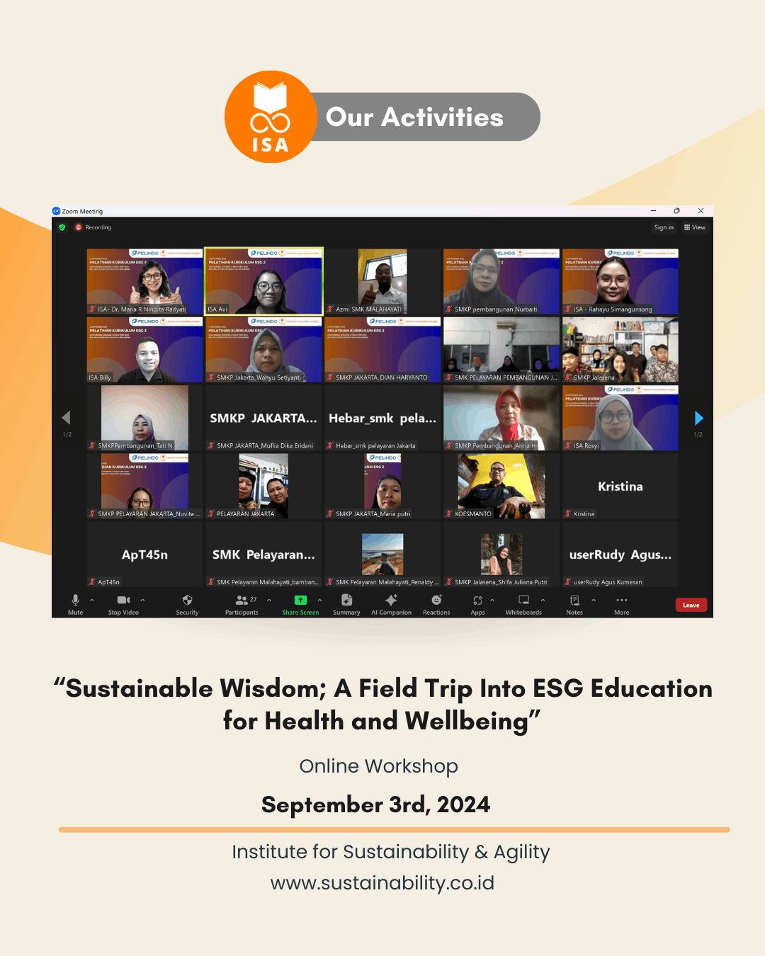 ISA Online Workshop "Sustainable Wisdom: A Field Trip Into ESG Education for Health and Wellbeing" (2)