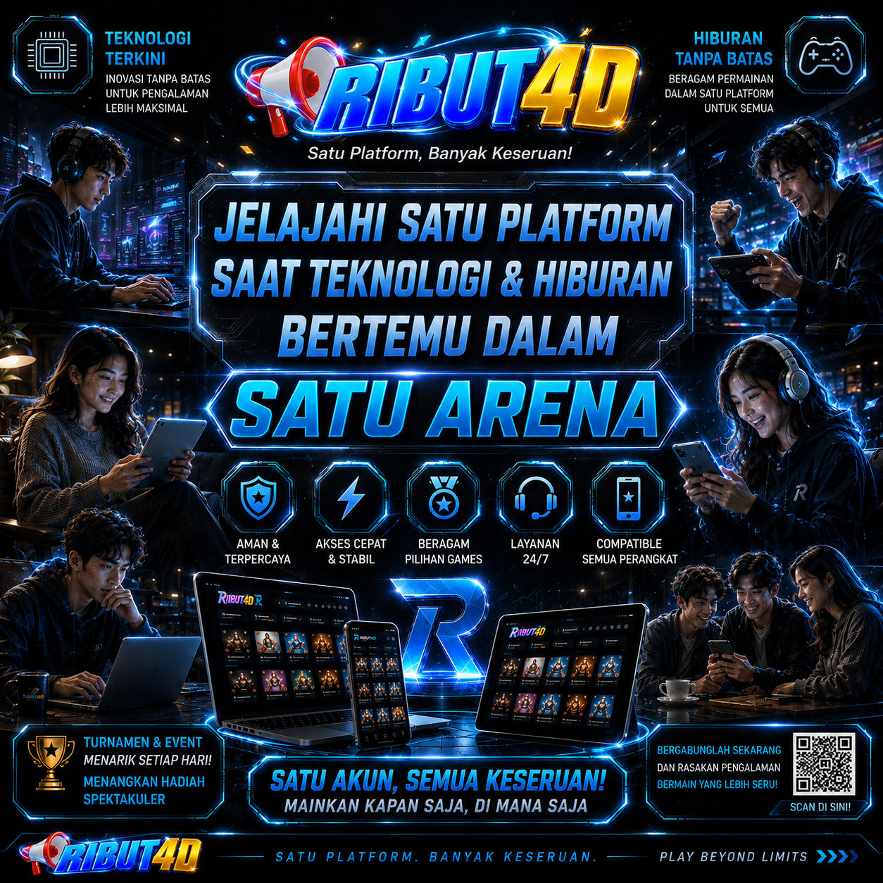 Thumbnail 2 of 3, Poster, RIBUT4D | Jelajahi Satu Platform Saat Teknologi & Hiburan Bertemu Dalam Satu Arena designed and sold by RIBUT4D.
