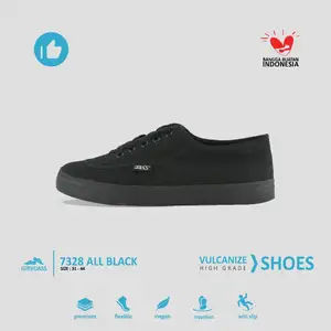 GIRVI 7328 Sepatu Jass Kanvas Vulcanized Bertali Hitam Polos Ukuran 37-42 | Sepatu Sekolah Sneakers