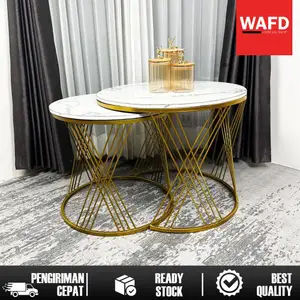 Meja Tamu Minimalis Set  / Meja Ruang Tamu / Meja Minimalis / Meja Industrial / Meja Besi Gold Set ALULA Wafd