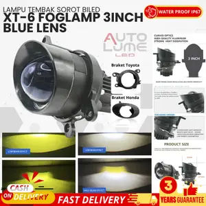 Autolume BILED Projector Fog Lamp LED XT-6 3 Inch - 65W High Power 8000LM - Tri-Color - Universal 4-Pin for Toyota/Honda - IP67 Waterproof