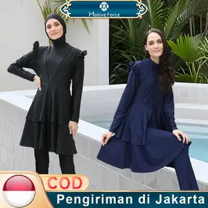 BURKINI BAJU RENANG WARNA POLAK Cakupan Penuh Lengan Panjang Muslim Renang Plus Plus Ukuran