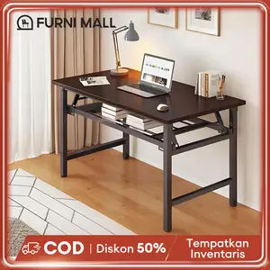 Meja Lipat Portable Dua Lapisan Meja Belajar Meja Kantor Besi Meja Makan Kayu Pelatihan Serbaguna