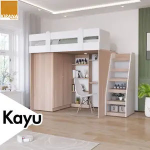 KIRANA Nevada - Set Kamar Tidur Kayu Divan 100 120 Tingkat Meja Rak Buku Lemari Pakaian Minimalis