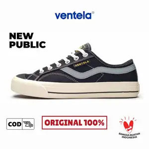 Ventela New Public Black Natural Original - Sepatu Sneakers Casual Sepatu Sekolah Pria Wanita