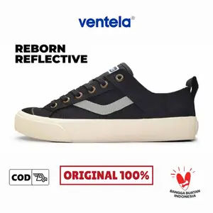Ventela Reborn Reflective Low Black Natural Original - Sneakers Pria Wanita Sepatu Sekolah Casual