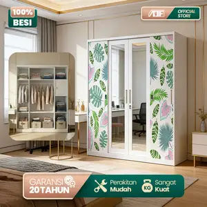 Lemari Pakaian 4 / 3 / Pintu Sliding Lemari Besi Pakaian Ukuran 120-160cm Lemari Kaca + Laci