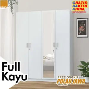KIRANA Madison - Lemari Pakaian / Lemari Baju Kayu 4 Pintu Modern Besar Minimalis Cermin