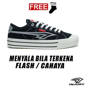 Injury - Sepatu Sneakers Kasual Pria Wanita Sepatu Sekolah Pria Wanita Everest Hitam Putih FLASH 36 - 45