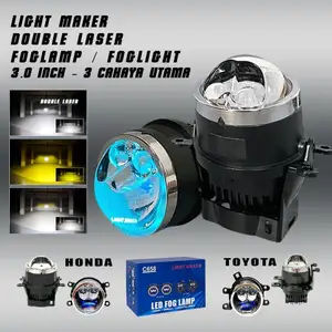Light Maker Lampu Foglamp Biled 2 Laser Bluelens 3 Inch Double Laser Universal Honda Toyota 3 Warna
