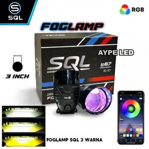 Foglamp Biled 3 inc SQL Devil Rgb App Cahaya 3 warna Bluelens Brecket Mobil Lengkap Honda Toyota