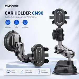 Car Holder Hp Mobil Kaca Gagang Besi Alloy Fleksibel 360 Evogrip CM90 Silicon Sucker Penguncian Ganda Anti Goyang Tidak Jatuh dan Kuat